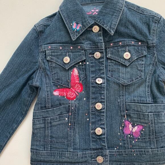Arizona Jean Co Jean Jacket Girls Butterfly Embroidered Jean Jacket Small NEW - Picture 12 of 13